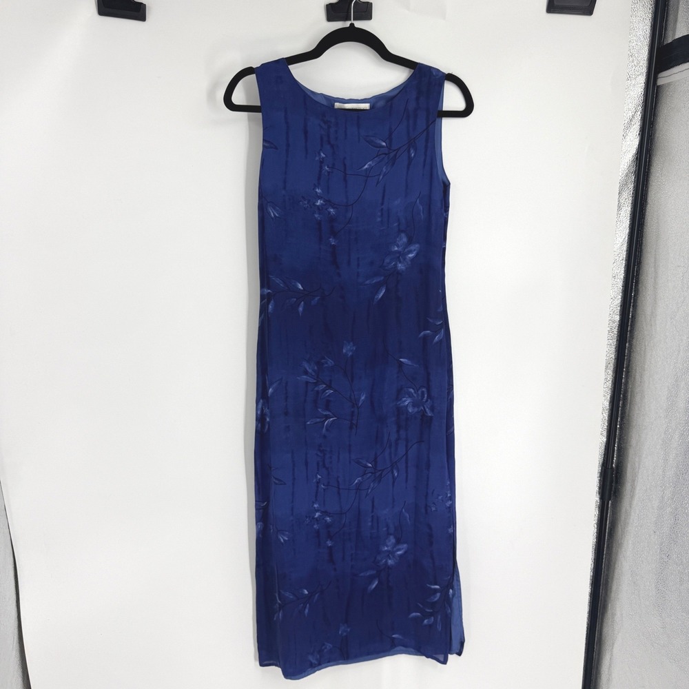 Petite Sophisticate Blue Floral Sleeveless Midi Dress 4 Made in Italy Vintage